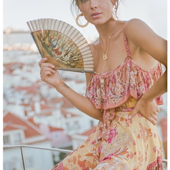 Spell & The Gypsy Siren Floral Ruffle Marigold Pink Slip Dress - Picture 2 of 12